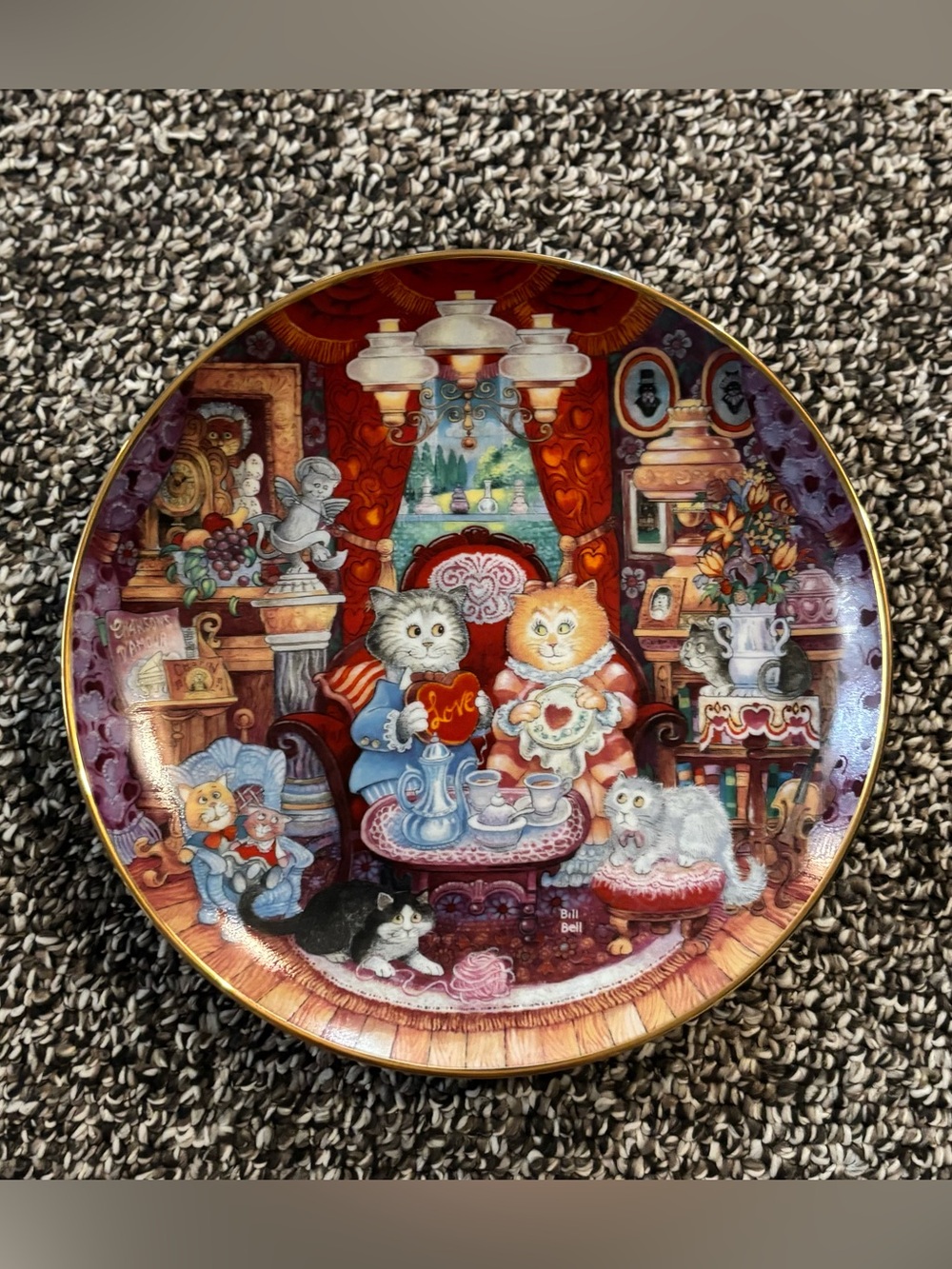 "Whisker Wuv" Collectible Plate - Bill Bell's Holiday Cats Plate - Valentine's
